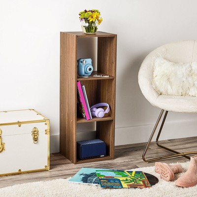 11'' 3-Cube Storage Organizer Home Office, Playroom Bookcase Standing,Warm Walnut