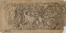 ANTICO DISEGNO A MATITA ORNATI FLOREALI E ANIMALI 1900 (20-6-1915) ANTONIO ROSA