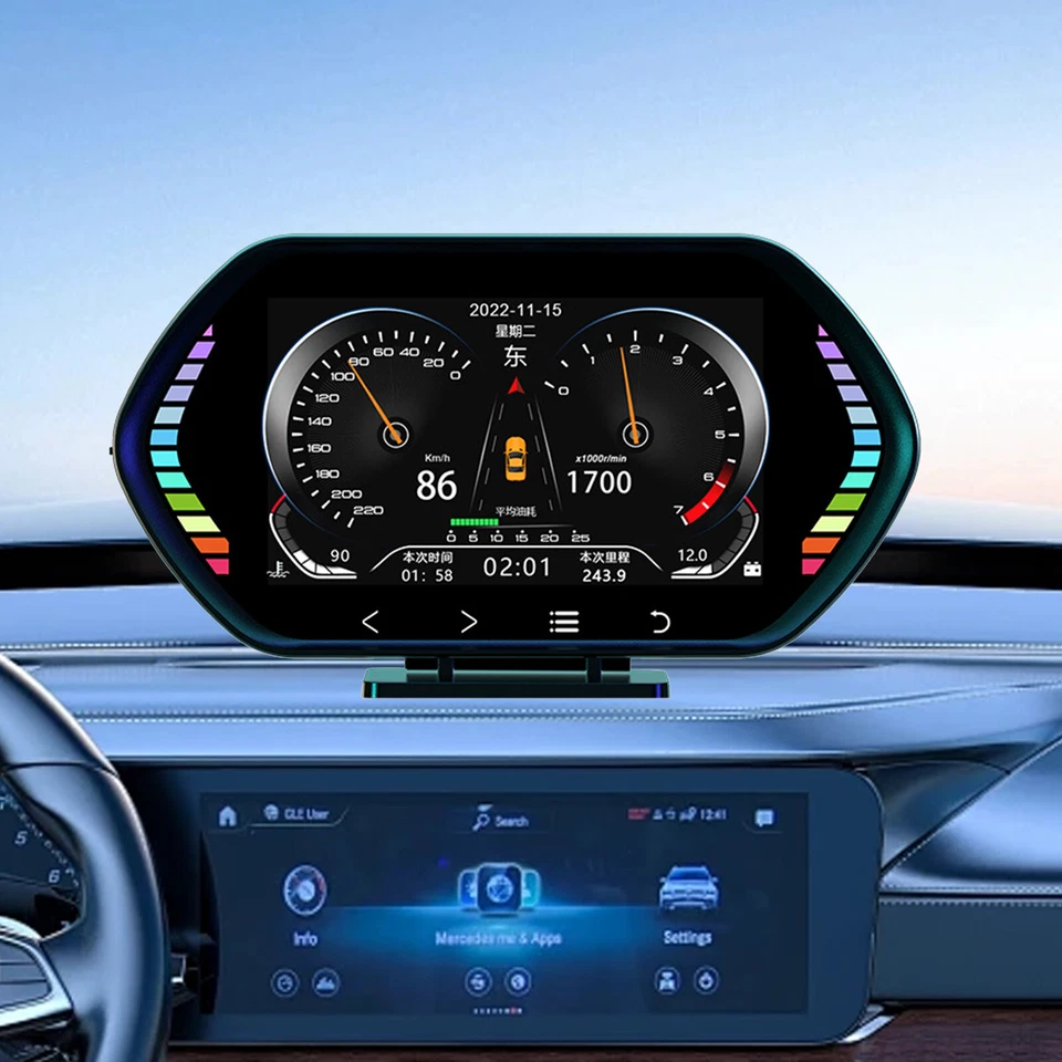 Car HUD Gauge Digital Head up Display Dual System OBD2 GPS Speedometer Alarm - Imagem 3 de 4