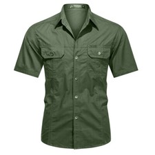 Mens Work Shirts Military Short Sleeves Air Force Army Cotton Casual Shirts Tops