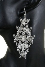 Women Earrings Set Silver Metal Butterfly Charm Spring Summer Collection Jewelry