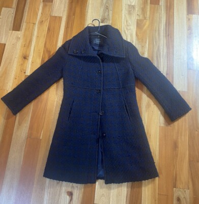 WOMENS TAHARI WOOL BLACK BLUE PEA BUTTON COAT JACKET SIZE 10