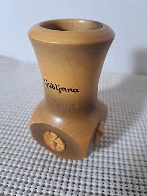 Visnar Wood Candle Holder Vase Marked With Slovenia's Capital Ljubljana jesenice