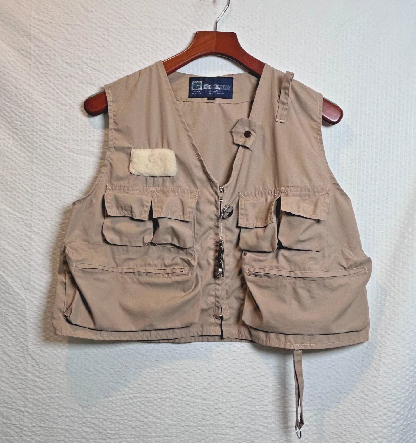 Vtg Kassnar Youth Lg Fly Fishing Vest 6 Pockets Fly Patch Orvis Retract Pal Clip
