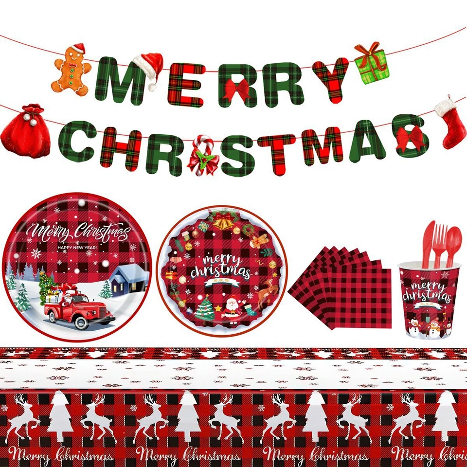 Christmas Paper Plates Napkins Set Disposable Holiday Foil Gold Paper Tableware - Imagem 3 de 4