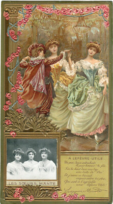 Oblaten scrap  chromo Litho Karte Lefevre-Lu  Jugendstil Les Soeurs Man  17,2 cm