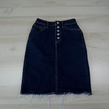 Banana Republic Womens Jean Skirt 2 Frayed Dark Wash Denim Button Fly Straight
