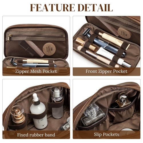 Leather Travel Toiletry Bag for Men Women Traveling Cosmetic Shaving Bags Dop... - Picture 3 of 7