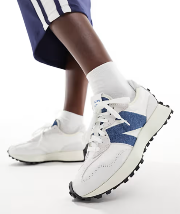 New Balance 327 Casual Womens Sneakers Shoes White Canvas Denim