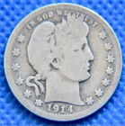 1914-P - Barber Quarter - Good - 90% Silver -  #N1491
