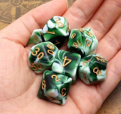 DND Dice Set Green Mix White Dice for Dungeon & Dragons D&D MTG 7-Die RPG Polyhe