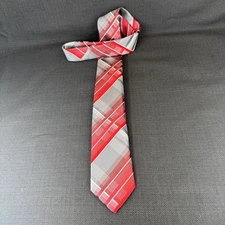 Geoffrey Beene Red Plaid Mens Tie 100% Silk 59 x 3 Necktie Skinny