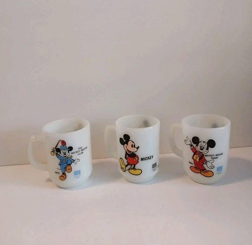 3 Vintage Mickey Mouse Anchor Hocking Milk Glass Pepsi Collectors Series  Mugs