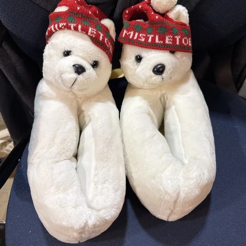 MARSHALL FIELD'S MISTLETOE BEAR SLIPPERS ADULT Medium RARE