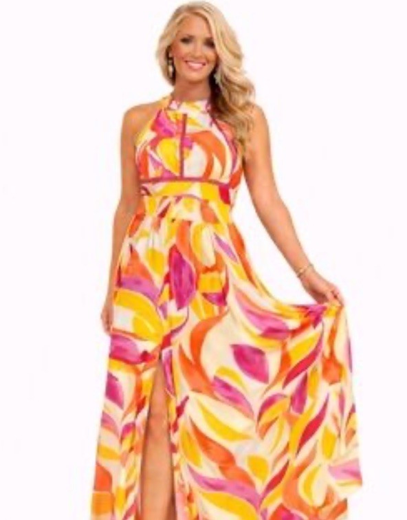Abel The Label Australia Tropical Print Maxi Dress Large Anthropologie Boho Chic