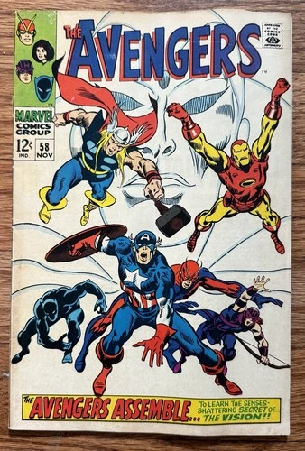 Vintage The Avengers (1968) "Even An Android Can Cry" Marvel Comic Book #58 VG