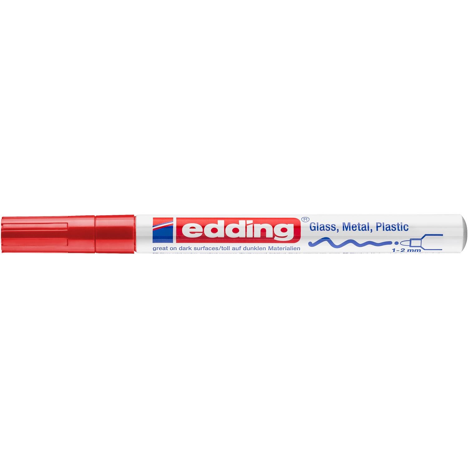 Marqueur edding 751 rouge à encre laquée opaque et pointe 2mm x6