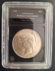 1925 PEACE DOLLAR, 90% Silver, Brilliant Uncirculated, in Bradford Exchange Slab