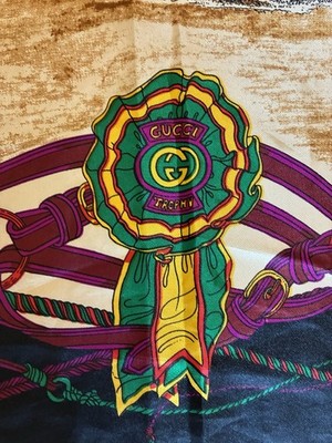 Gucci Trophy Equestrian Horses Riding Fox Hunting Silk Scarf
