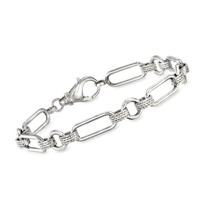 Ross-Simons Sterling Silver Oval and Paper Clip Link Bracelet