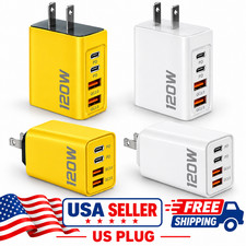 4 Port USB Wall Charger 2 USB 2 USB-C PD Fast Charging Adapter Samsung iPhone US
