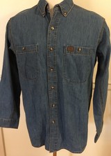 Men Wrangler Riggs Cotton Long Sleeve L/S Button Shirt Pocket L Blue 103W510AN