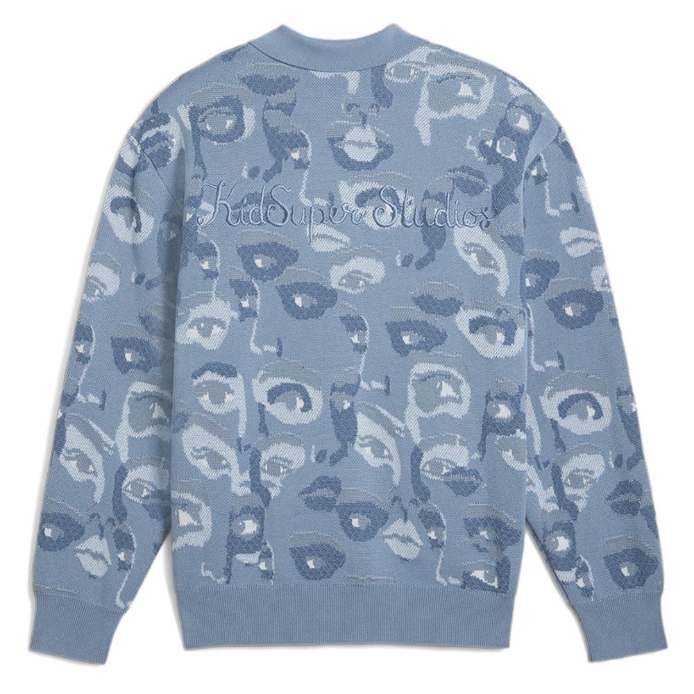 PUMA  X Kidsuper Graphic Collared Long Sleeve Cardigan Sweater Mens Blue Casual