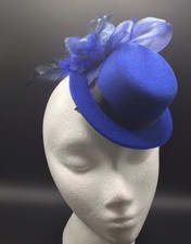 Women  s Fascinator Hat Blue Brimmed Feathers Clip On 5  Kentucky Derby Party
