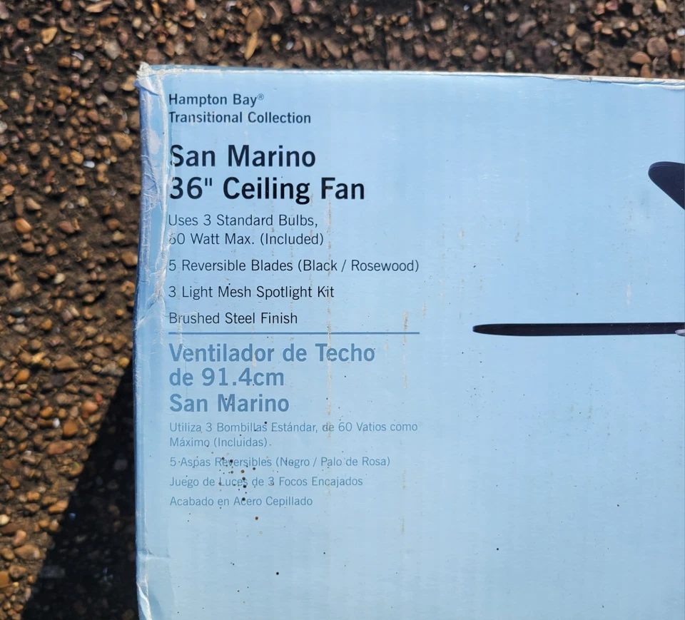 Hampton Bay San Marino 36" Ceiling Fan 5 Blades (Black Rosewood) 3 Bulbs Steel - Image 3 of 4