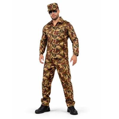 Herren Camouflage Armee Kostüm T-Shirt Hose Mütze Soldat Militär Kleid Outfit