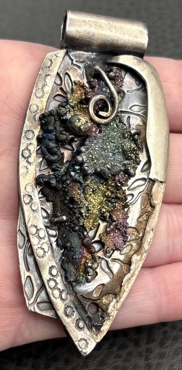 VTG Sterling Silver Artisan Signed “Melodie” Huge Abstract Modernist Pendant 33g
