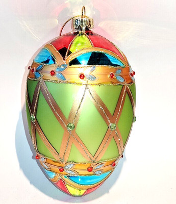 HOFF-INTERIEUR''Ein XL Glas- Ei / Fabergè Design matt-Glanz Grün  18 x 10 cm *108