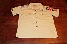 Boy Scouts of America BSA Women's Shirt Tan X-Large Sewn Patches Short Sleeve