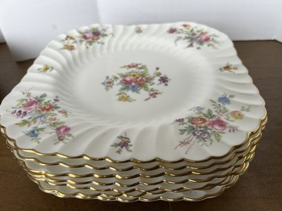 MINTON MARLOW  (7) Square Luncheon Plates RARE Shape And Wreath Backstamp