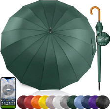 Large Windproof Umbrella for 2 People, 54 Inch, Dark Green, Auto Open, Wooden Ha