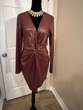 Lulus Sexy Burgundy Striped Long Sleeve Bodycon Dress Size M Club Wear Party