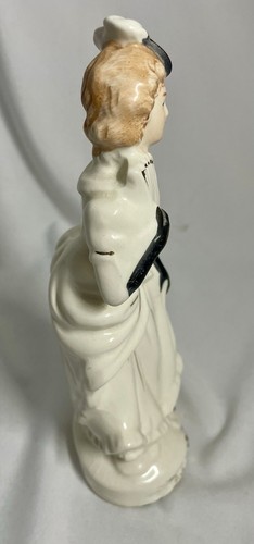 Porcelain Victorian lady figurine black gloves White Dress holding Fan 8.5 in H - Picture 4 of 6