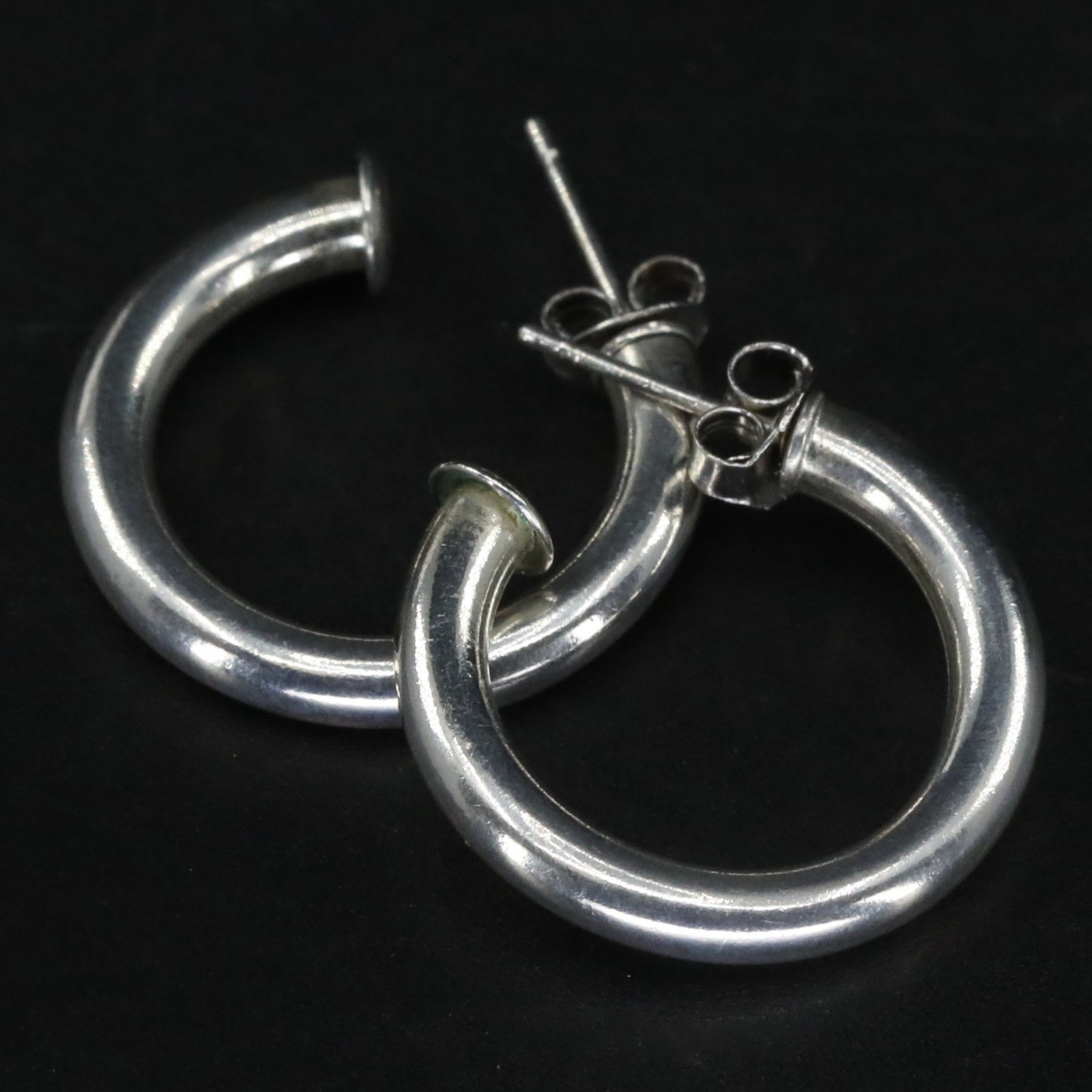 Sterling Silver - DESIGNER Solid J-Hoop Post Earr… - image 1