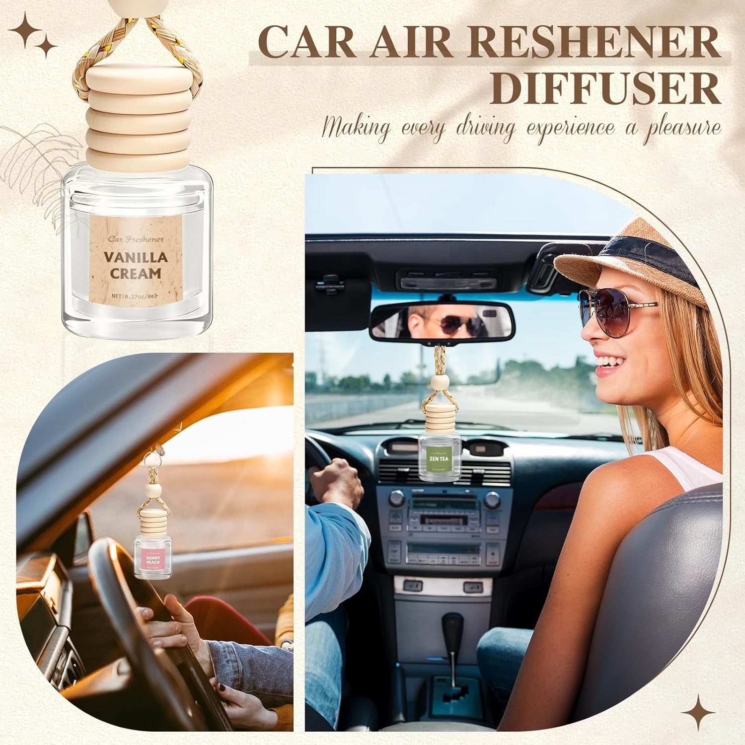 AROIC Car Air Freshener for Women, 6 Pack Air Freshener Diffuser, Hanging Air Fr
