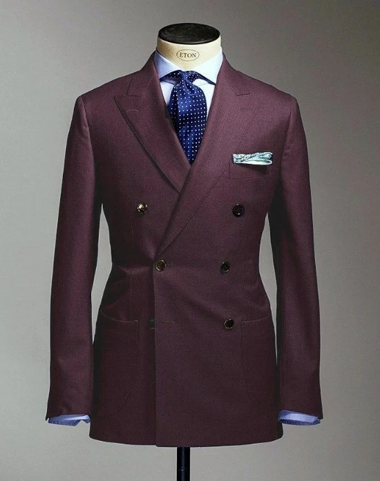 Traje de Hombre Solapa Pico Doble Pecho Formal Negocios Boda Novio Esmoquin 2 Piezas Foto 2 de 4