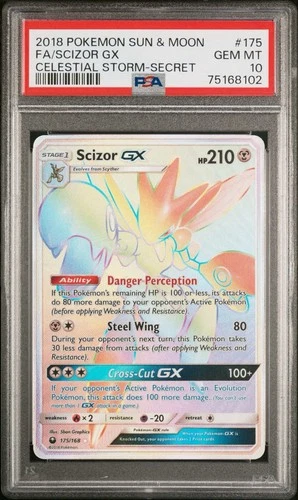 2018 POKEMON SUN & MOON CELESTIAL STORM SECRET #175 FULL ART/SCIZOR GX PSA 10