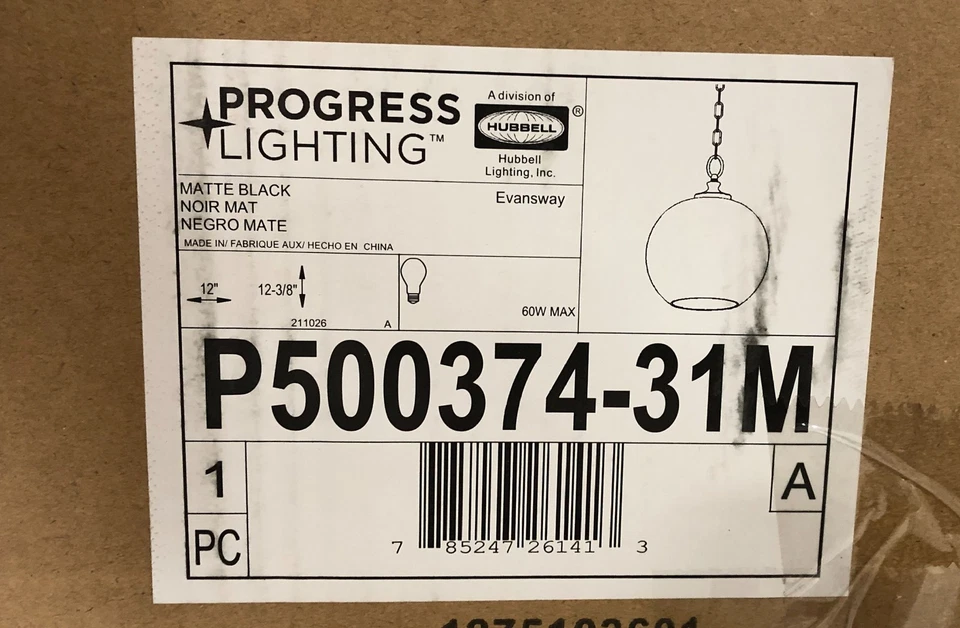 Colgante Progress Lighting Evansway 1 Luz Negro Mate Vidrio Martillado Transparente Nuevo Foto 2 de 3