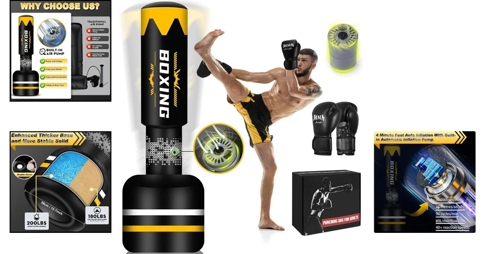 Boxsack Erwachsene 180cm PVC Trainingssack mit Pump-Set und Handschuhen - Bild 2 von 4