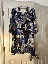 Karen Kane Dress Womens Sheath Tropical Cold Shoulder Bell Sleeve Multicolor XL