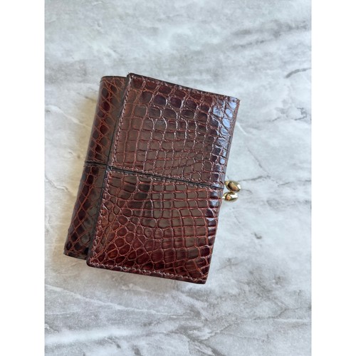Vintage Real Crocodile Trifold Wallet Womens Small Brown Excellent Made in Italy