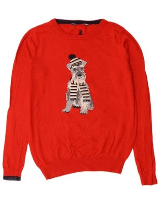 Joules grafischer Damenpullover mit U-Boot-Ausschnitt UK 8 Small rot Baumwolle DZ03