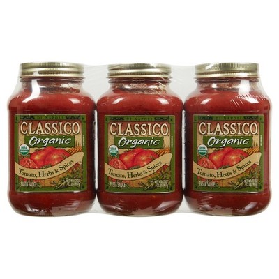 Classico Organic Tomato Herbs & Spices Pasta Sauce, 32 oz Glass Jars, 3-Pack