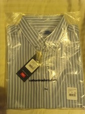 Image of MEN'S COTTON TRADERS SHIRT BLUE STRIPE SHORT SLEEVE UK SIZE LARGE -NOT WORN