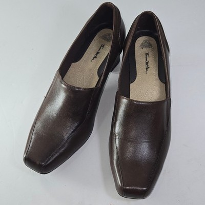 Thom McAn Women's Dark Brown Leather Square Toe Block Heel Loafers 9.5W