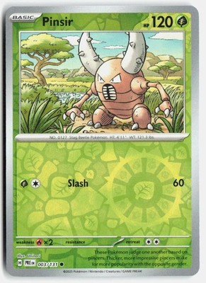 Pinsir 003/131 Common Prismatic Evolutions Pokemon Reverse Holo Near Mint